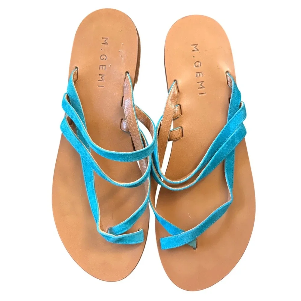 M. GEMI Teal Medio Due Suede Leather Sandal Size 38